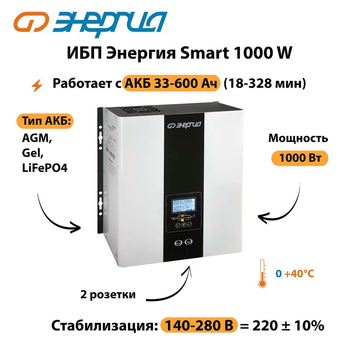 ИБП Энергия Smart 1000W - ИБП и АКБ - Энергия ИБП Smart - . Магазин оборудования для автономного и резервного электропитания Ekosolar.ru в Дербенте